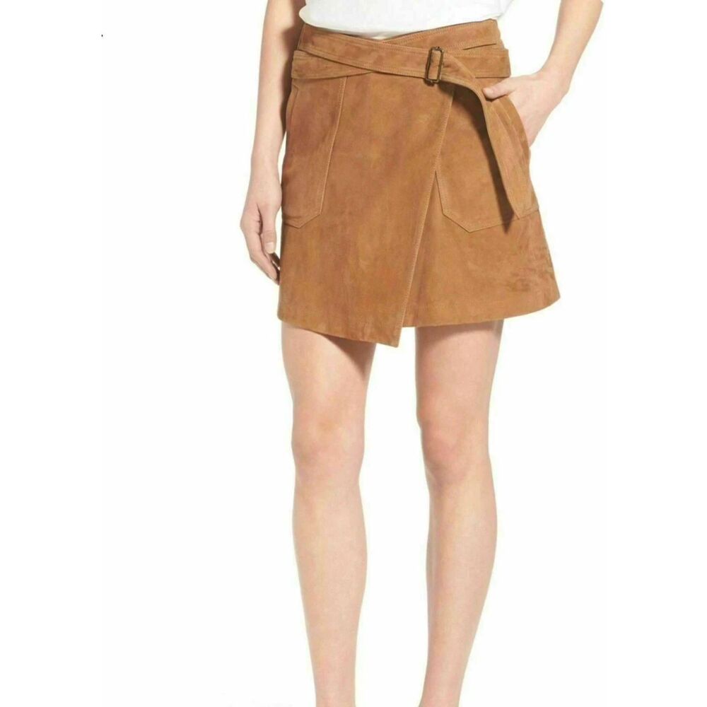 Olivia Palermo + Chelsea28 Suede Wrap Miniskirt Sz 6 70's boho